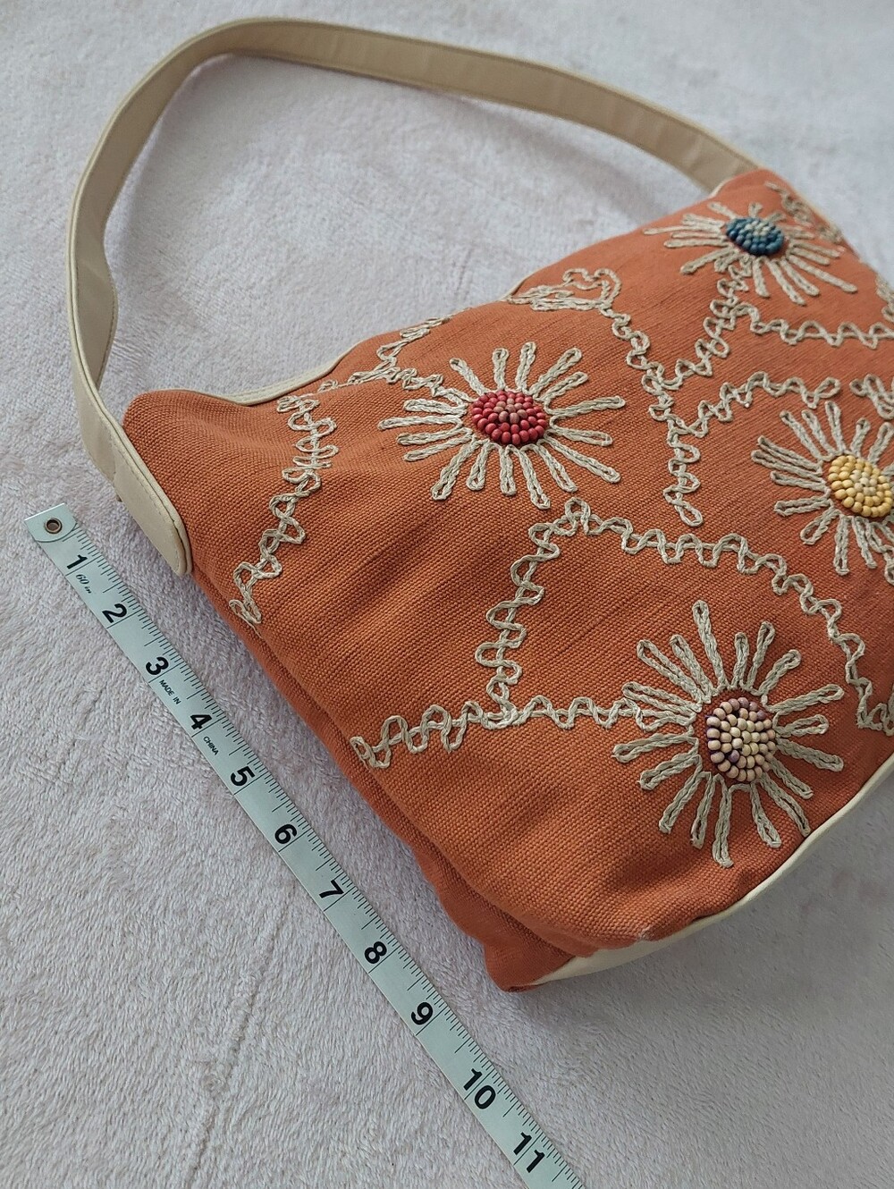 STONE MOUNTAIN Rust Orange Embroidered Beaded Floral Motifs Shoulder Purse Bag - Picture 11 of 16